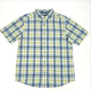 Marmot Blue and Green Plaid Short-Sleeve Button-Down Shirt